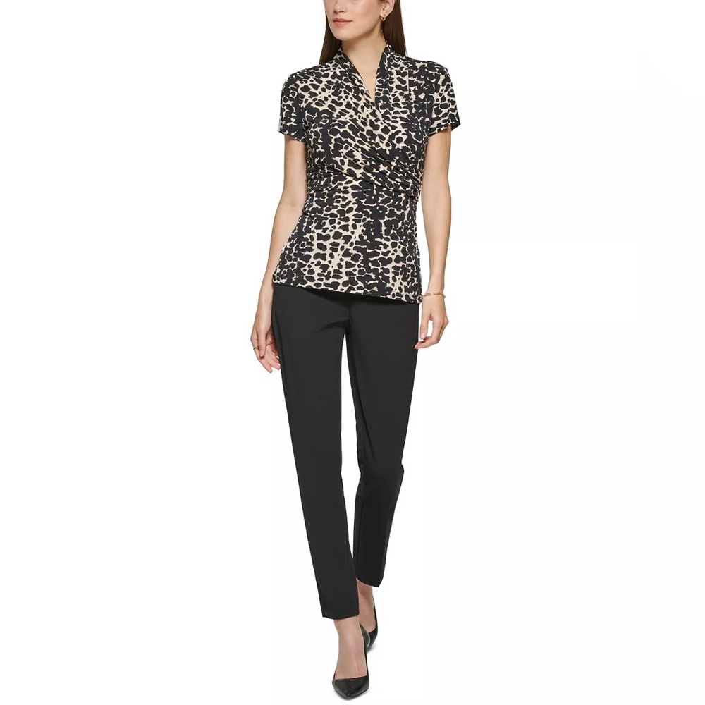 NWT DKNY Petite Women's Animal-Print Draped Blouse Size PL - Picture 5 of 7